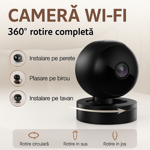 Cameră WiFi 360° cu Detecție Mișcare